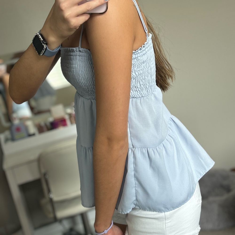 Light Blue Smocked Women's Top